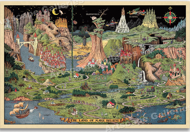 The Land of Make Believe" 1930 Vintage Fairy Tale Map Poster (16x24)