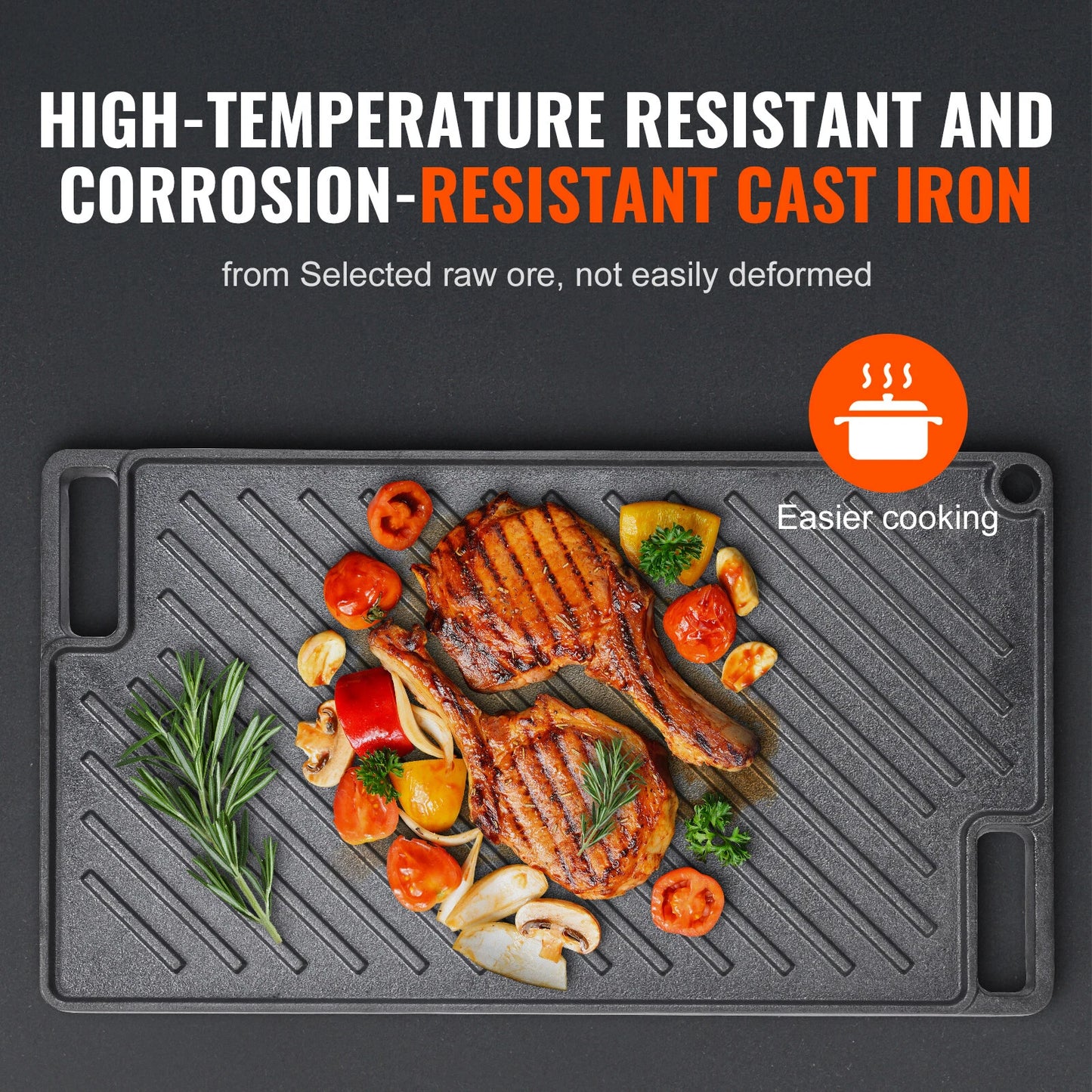 Reversible 10x17 Cast Iron Grill Griddle for BBQ, Gas Stove & Camping