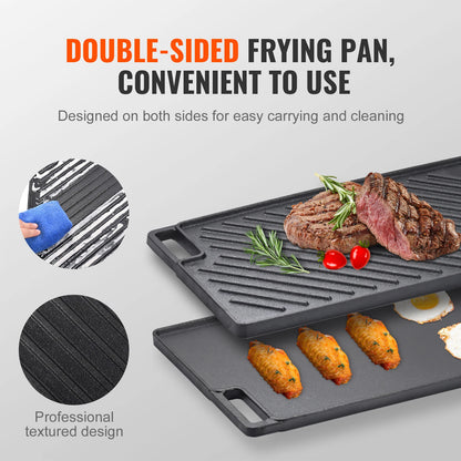 Reversible 10x17 Cast Iron Grill Griddle for BBQ, Gas Stove & Camping