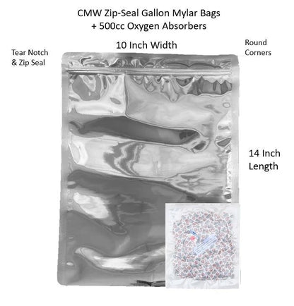 50 PCS 1 Gallon Mylar Food Storage Bags with Zip Lock & 500cc Oxygen Absorbers